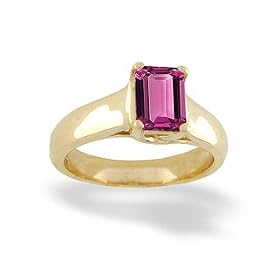 14K Yellow Gold Genuine Emerald-cut Pink Tourmaline Solitaire Ring by Jewels For Me