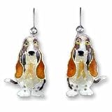 Clearly Charming Basset Hound Dog Sterling Silver and Enamel Earrings