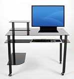 Best Price Glass and Aluminum Computer Desk Black Glass With Casters on sales