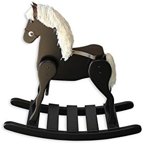 FireSkape Medium Deluxe Amish Crafted Solid Maple Black Finished Rocking Horse with White Mane