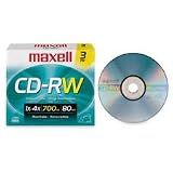 Maxell Corp. Of America Products - CD-RW, 1X-4X, 700MB/80Min, 3/PK - Sold as 1 PK - CD-RW offers 700MB/80 minutes of rewritable storage capacity. Designed for recording and re-recording in computer CD burners at 1X to 4X write speed. Ideal for music recor