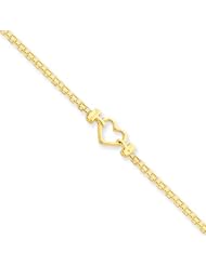 9 Inch 14k Gold Polished Fancy Heart Anklet