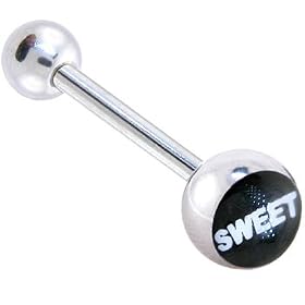 Black and White SWEET Logo Barbell Tongue Ring by 