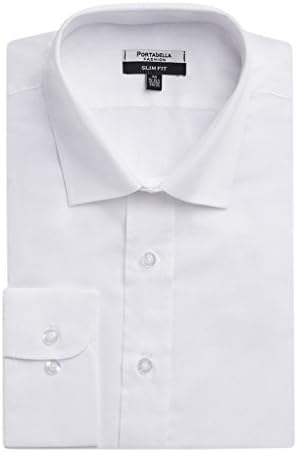 Portabella Men's Slim Fit Long Sleeve Solid Dress Shirt - White -17.5 4-5