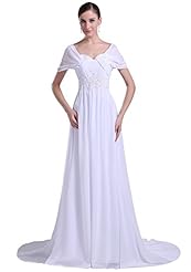 Floor Length Charmeuse/Chiffon Short Sleeves Beaded Evening Dress 