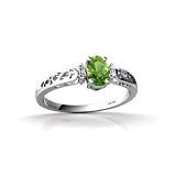 14K White Gold Genuine Oval Peridot Filligree Ring