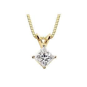 1.00 Carat Princess Cut Diamond Solitaire Pendant 14K Yellow Gold w/Chain