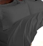 Homespell Egyptian Cotton Bed Sheet Set 500 Thread Count Sateen Stripe (Black) King