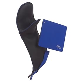 The mitt in this two-piece set looks different, and it should: it uses a puppet-style thumb-over-finger grip for enhanced safety when dealing with extra-hot ovens. But there�s more to Kitchen Grips mitts and hot pads than just how they look. Made from exceptionally durable, heat- and liquid-resistant silicone, they can withstand temperatures up to 500 degrees Fahrenheit without scorching or transferring heat. Plus, since there's no need for padding, they're extremely thin and flexible--improving dexterity (and safety) while handling hot pans, bowls, or casseroles. Unlike standard potholders or mitts, these are also stain-resistant; simply wipe clean after using, or toss in the dishwasher. The set contains a mitt with built-in comfort grip pocket, appropriate for either left- and right-handed use, as well as a potholder sized to fit in tight spaces such as the interior of a microwave oven. (It also doubles as a trivet, to protect tables and counters from hot dishes and scorch marks.) Both are made in the USA. --Mary Park 