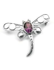 Sterling Silver Purple Genuine Amethyst Dragonfly Pin Brooch