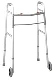 Medline Two-Button Folding Walker w/ 5 in. Wheels, 300 lb. Capacity, Junior, Height 30 - 32 in.