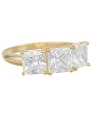 18k Yellow Gold Plated Sterling Silver Princess Cut Diamond Simulant Yesterday, Today, Tomorrow 3-Stone Ring, (4.02 cttw), Size 6