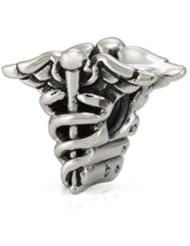 Authentic Ohm Sterling Silver Caduceus Medical Symbol Bead for European Charm Bracelet