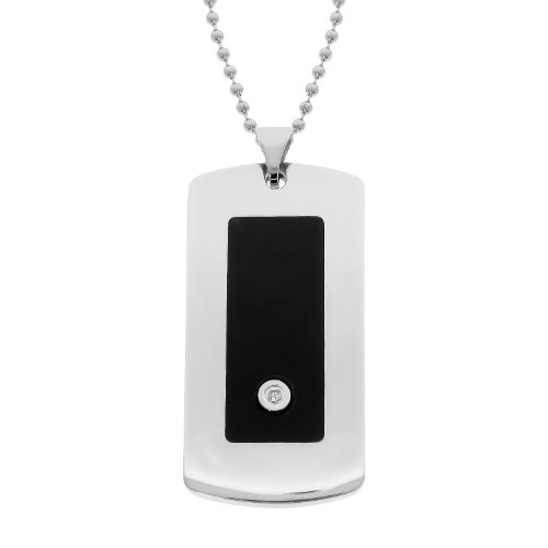 Men's Stainless Steel Dog Tag Pendant with Diamond-Accent and Resin, 22''