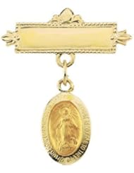 14k Yellow-Gold Miraculous Medal Baptismal Brooch by US Gems