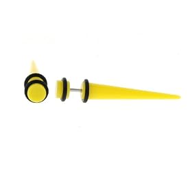 Fake Acrylic Taper - Yellow - 16g Wire Stud - 2 Gauge - 43.75mm Length - Sold as a Pair