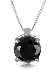 10k Gold Round-Cut Black Diamond Solitaire Pendant (1.50 cttw), 18"
