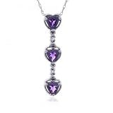 White Gold 3 Stone Heart Pendant Amethyst & Diamonds