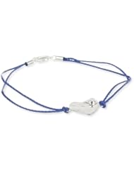 Sterling Silver Hammered Heart with Cubic Zirconia on Blue Thread Bracelet, 7"