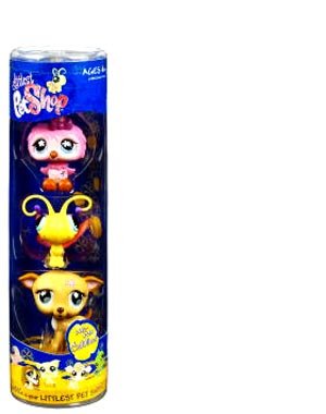 Littlest Pet Shop Tube 3-Pack Pink Bird Chihuahua  Yellow Butterfly