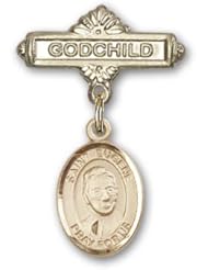 14K Gold Baby Badge with St. Eugene de Mazenod Charm and Godchild Badge Pin