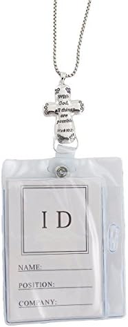 All Things Are Possible Cross Silver Tone Lanyard ID Badge Holder Necklace