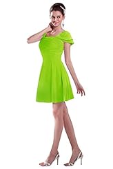 Lace Ruched Cocktail Short Summer Short Sleeves Chiffon Square Neck Evening Dress/Bridesmaid Dress/Prom Dress/Party Dress/Wedding Dress 