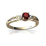 14K Yellow Gold Round Genuine Garnet Filligree Ring