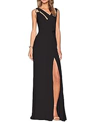 V-neck Cowl Neck Slit Goddess Draped Sleeveless Maxi Dress 
