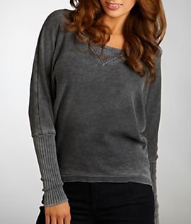 Splendid Distressed Long Sleeve Thermal Top, L, Navy