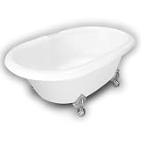 American Bath Factory B1-3720-WW-DM7-M2-15-SN Duchess Double Ended Clawfoot Bathtub in White, Ball a
