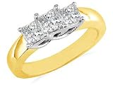 1 ctw Princess Cut Three Diamond Ring in 14K Yellow & White Gold