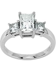 14K White Gold Created Moissanite Three Stone Band Ring - (Sizes 5 to 9)