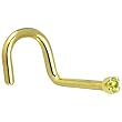 Solid 18KT Yellow Gold (August) 1.5mm Genuine Peridot Right Nostril Screw- 18 Gauge