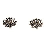 Tiny Detailed Lotus Flower Stud Earrings in Sterling Silver, #7582