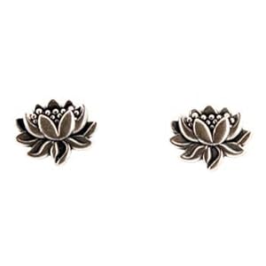 Tiny Detailed Lotus Flower Stud Earrings in Sterling Silver, Suitable for Adults or Children, #7582