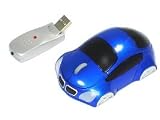 USB wireless optical PC mouse - blue car shape with lights