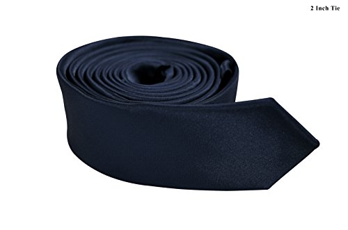Moda Di Raza- Mens Slim Ties Skinny Necktie 2 inch Satin Finish Polyester Ties - Navy