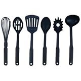 calphalon roaster-6pc Nylon Kitchen Tool Set Whisk Ladle Solid/Slotted Spoon Spatula Pasta Fork Gift Box