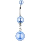 Light Blue Faux Drop Pearl Belly Ring