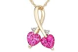 7/8 Carat Created Pink Sapphire and Diamond 14K Gold Heart Pendant w/Chain