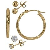 14k Hoop, Gold Studs, and Cubic Zirconia Earrings Set