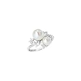 14K White Gold 1/5 ct. Diamond and Fresh Water Pearl Floral Ring