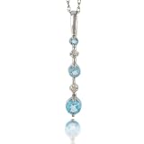 10k White 3 Stone Drop Round Blue Topaz and Diamond Pendant