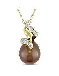 1/10ct Diamond and 10-11mm Brown Pearl Pendant in 10k Yellow Gold, 17"