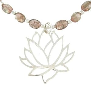 Andalusite Gemstone Bead Choker Necklace with Open Design Lotus Flower Pendant and Beads in Sterling Silver, #7886