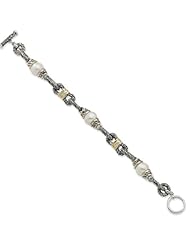 Sterling Silver W/14k 10-10.5mm Freshwater Cultured Pearl 7.5in Bracelet