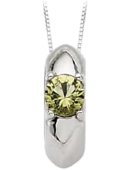 14K White Gold Childrens Imitation Peridot Ring Pendant with Chain