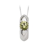 14K White Gold Children's Imitation Peridot Ring Pendant with Chain