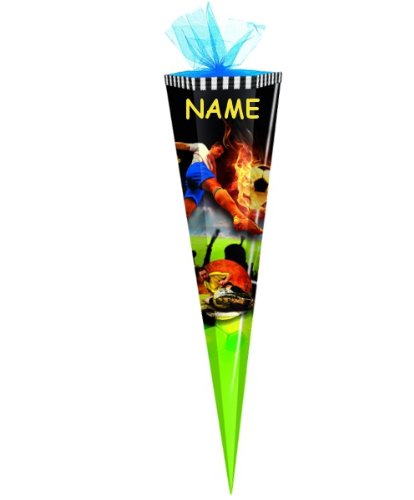 Schultüte Fußball 85 cm incl. Namen mit Tüllabschluß 6-eckig Zuckertüte